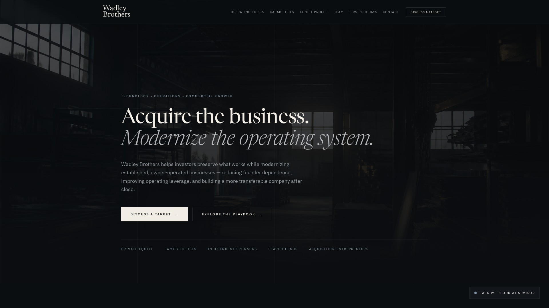 Wadley Brothers private equity and consulting website homepage